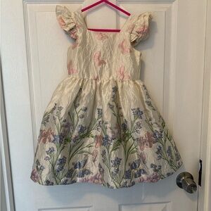 Rare Editions Cream Dress with Pink and Purple Floral Design